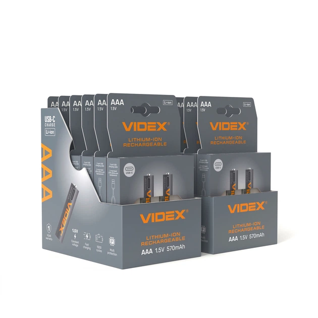 Акумулятор VIDEX Li-ion LIR03C/AAA USB-C 1.5V (захист) 570mAh 2pcs/Pack - Фото 4 Акумулятор VIDEX Li-ion LIR03C/AAA USB-C 1.5V (захист) 570mAh 2pcs/Pack - зображення 4