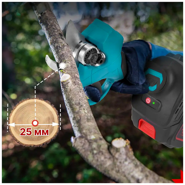 Аккумуляторный секатор 21V рез до 25 мм батарея 1500 mAh в кейсе ASR768/761 для обрезки деревьев и кустарников SQ-28903 - изображение 4