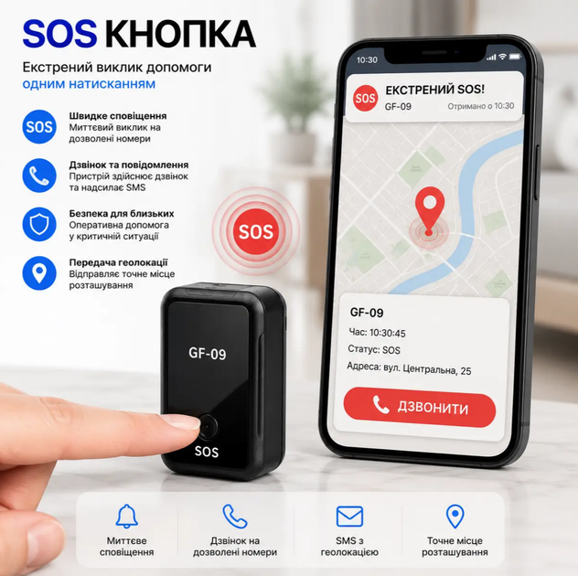 GPS трекер GF-09 Mini GSM GPS Tracker з SOS кнопкою, віддаленим моніторингом та відстеженням місцезнаходження, чорний - изображение 5