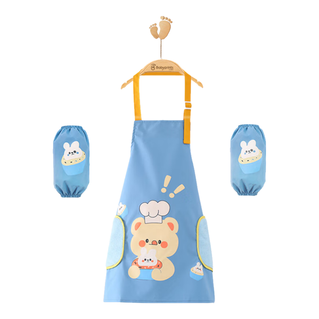 Фартук Babyprints, детский фартук, одежда для рисования для малышей, кухонный набор, водонепроницаемый и устойчивый к пятнам, с рукавами, можно стирать, дизайн с синим медведем. - Фото 4 Фартук Babyprints, детский фартук, одежда для рисования для малышей, кухонный набор, водонепроницаемый и устойчивый к пятнам, с рукавами, можно стирать, дизайн с синим медведем. - изображение 4
