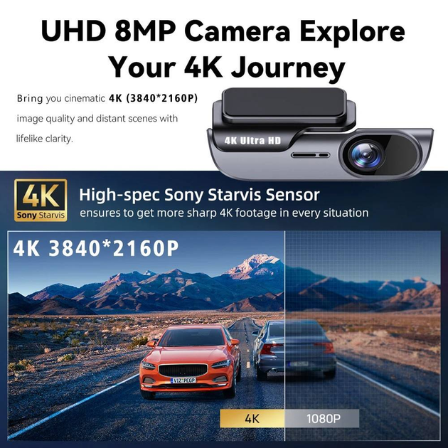 Автомобільний відеореєстратор Terra HD-302S 4K+1K з додатковою виносною камерою, Wi-Fi - зображення 9