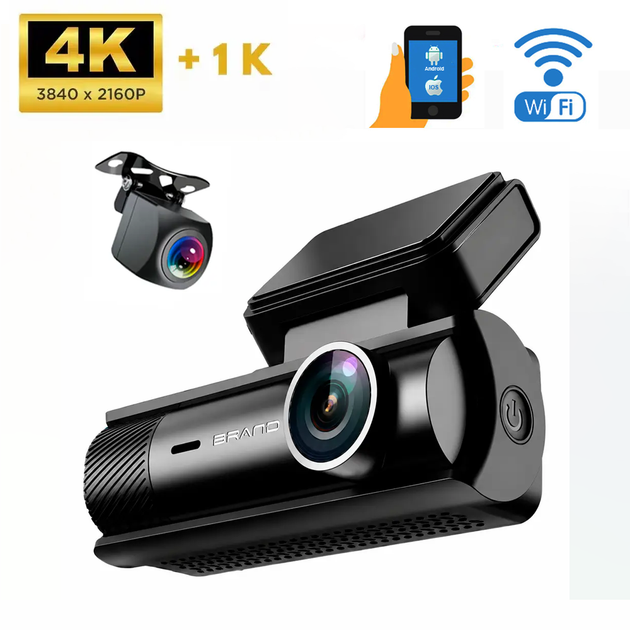 Автомобільний відеореєстратор Terra HD-2293SE 4K+1K, Wi-Fi, 2 камери - зображення 2
