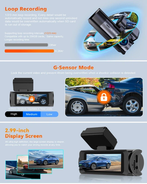 Автомобільний відеореєстратор Terra HD-2293SE 4K+1K, Wi-Fi, 2 камери - зображення 5