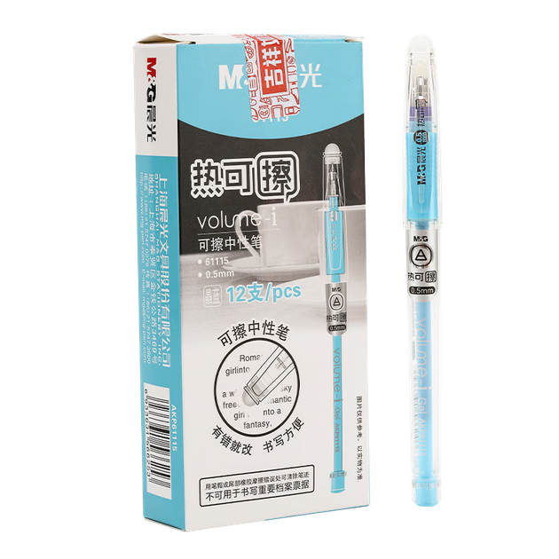 M&G Stationery, стираемая гелевая ручка, простая ручка с откидным колпачком и наконечником типа «пуля», чернила кристально-голубого цвета 0,5 мм, термофрикционная, для учеников начальной школы, 12 ручек в коробке AKP61115B2 - изображение 4