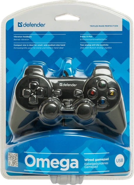 Геймпад для ПК Defender Omega USB 12 кнопок с вибрацией Черный (64247) - изображение 3
