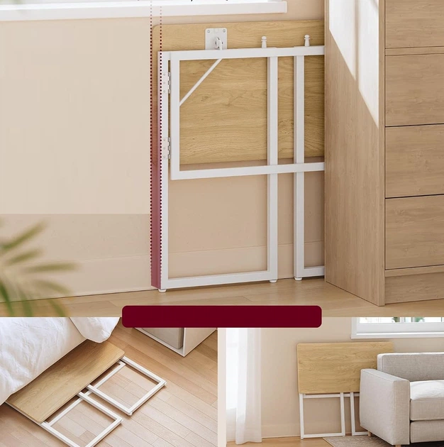 Складной стол для дома и офиса VASAGLE LWD151YD01 80x40 см, цвет-натуральное дерево - изображение 4