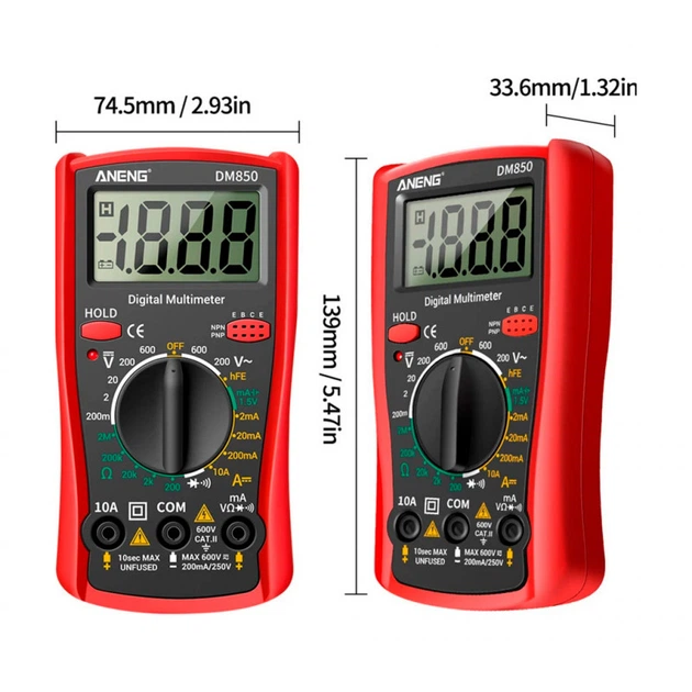 Цифровой мультиметр ANENG DM850, V, A, R, функція hFE (AN-DM850) - зображення 4