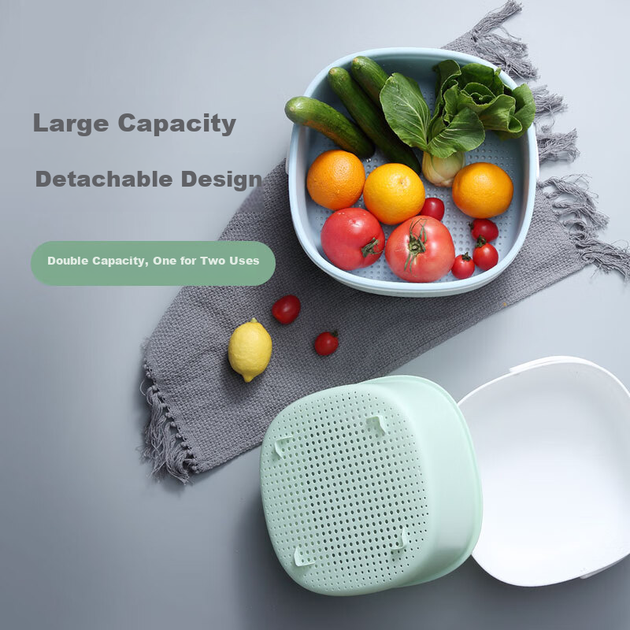 Корзина для сушки Ecoco, корзина для мытья овощей, двухслойная корзина для фруктов, кухонная корзина-сито, утолщенная, размер E2025, маленькая. - изображение 11