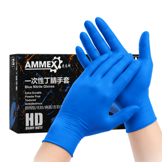 Одноразовые нитриловые перчатки AMMEX, утолщенные, прочные, водонепроницаемые, маслостойкие, кислото- и щелочестойкие, для защиты труда, лабораторной и промышленной уборки, синие, размер APFNCHD/L, оригинальный продукт. - Фото 4 Одноразовые нитриловые перчатки AMMEX, утолщенные, прочные, водонепроницаемые, маслостойкие, кислото- и щелочестойкие, для защиты труда, лабораторной и промышленной уборки, синие, размер APFNCHD/L, оригинальный продукт. - изображение 4