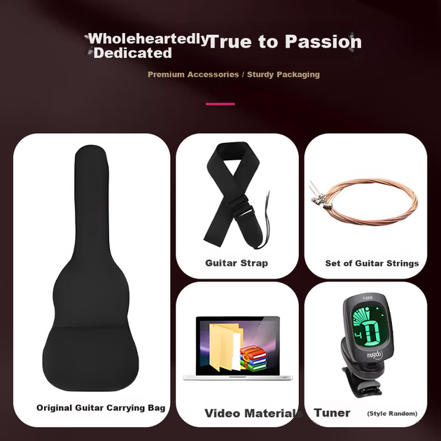 Акустическая гитара Maner Musical Instruments 38 дюймов, для начинающих, в стиле фолк, вестерн, струнный инструмент с полным набором аксессуаров, цвет натурального дерева. - изображение 5