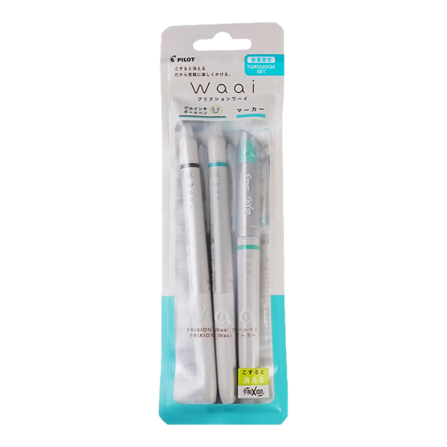 Набор гелевых ручек PILOT Momo Eraser - Click Gel Pen 0.5 And Highlighter Waai Series, Turquoise Blue P-5391 (2 гелевые ручки B/TQ + 1 маркер SG) - Фото 4 Набор гелевых ручек PILOT Momo Eraser - Click Gel Pen 0.5 And Highlighter Waai Series, Turquoise Blue P-5391 (2 гелевые ручки B/TQ + 1 маркер SG) - изображение 4
