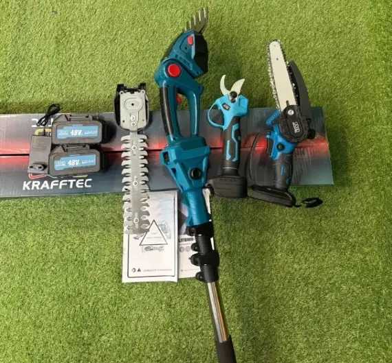 Садовый набор 4в1 Krafftec Germany 48 В 8 А·ч аккумуляторный секатор DUP570 38 мм мини пила DUC170Z 15 см цепная высоторез штанга 2.7 м кусторез 2в1 ножницы для травы 200 мм бесщеточный для обрезки деревьев веток кустов живой изгороди газона с 2 АКБ - изображение 5