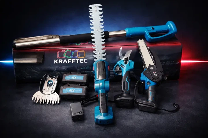 Садовый набор 4в1 Krafftec Germany 48 В 8 А·ч аккумуляторный секатор DUP570 38 мм мини пила DUC170Z 15 см цепная высоторез штанга 2.7 м кусторез 2в1 ножницы для травы 200 мм бесщеточный для обрезки деревьев веток кустов живой изгороди газона с 2 АКБ - изображение 10