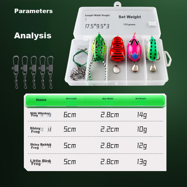 Набор приманок Taiyu Leiwala Lure Pre-Rigged Eight-Shaped Ring Set для ловли черной рыбы, специализированные аксессуары для приманок, искусственная приманка-лягушка для дальнего заброса. - Фото 8 Набор приманок Taiyu Leiwala Lure Pre-Rigged Eight-Shaped Ring Set для ловли черной рыбы, специализированные аксессуары для приманок, искусственная приманка-лягушка для дальнего заброса. - изображение 8