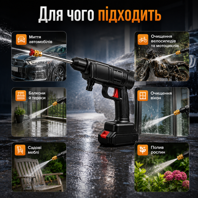 Портативна мийка високого тиску LEO TOOLS 250 Вт 30 бар з подвійним акумулятором - Фото 5 Портативна мийка високого тиску LEO TOOLS 250 Вт 30 бар з подвійним акумулятором - изображение 5