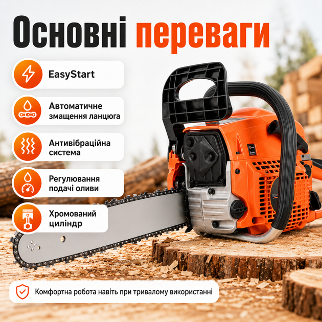 Бензинова бензопила Midori MJ-101 3,9 к.с. 45 см двотактний двигун з антивібраційною системою - изображение 3