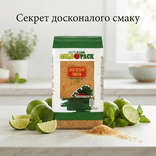 Цукор тростинний нерафінований Gold Pack Demerara 1 кг - Фото 1 Цукор тростинний нерафінований Gold Pack Demerara 1 кг - зображення 1