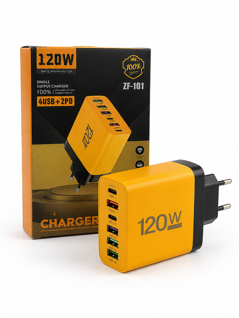 Зарядное устройство 120W на 6 портов, блочек USB 4×USB-A + 2×USB-C сетевой адаптер - изображение 4
