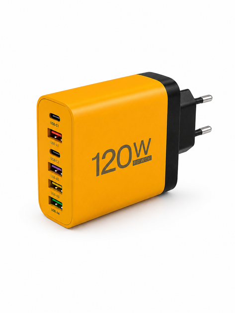 Зарядное устройство 120W на 6 портов, блочек USB 4×USB-A + 2×USB-C сетевой адаптер - изображение 5