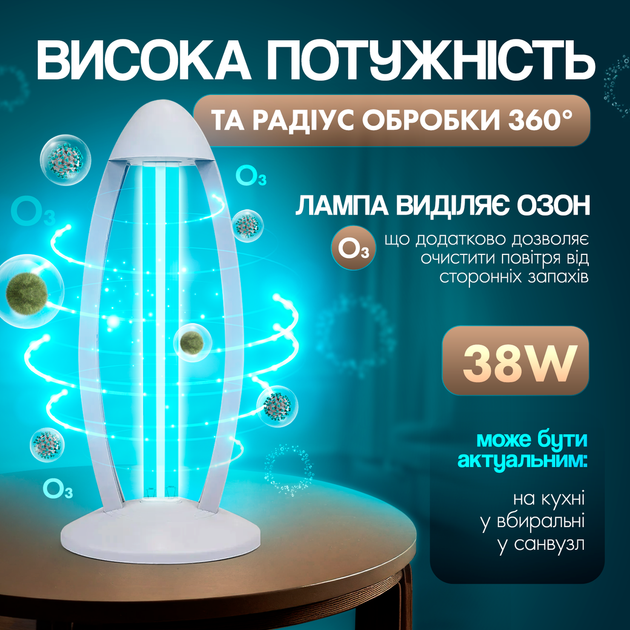 Лампа кварцевая бактерицидная 38W озоновая с дистанционным управлением - изображение 4