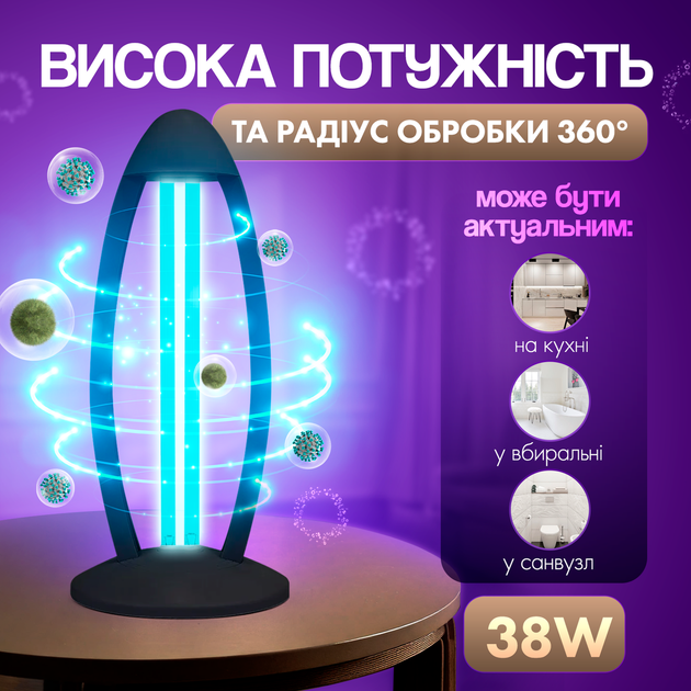 Лампа кварцевая бактерицидная SBT group UV01W 38W черная с дистанционным управлением - изображение 5