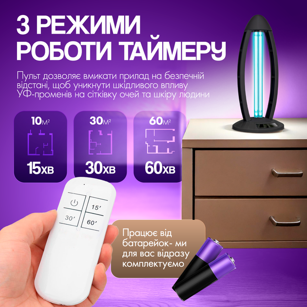 Лампа кварцевая бактерицидная SBT group UV01W 38W черная с дистанционным управлением - изображение 7