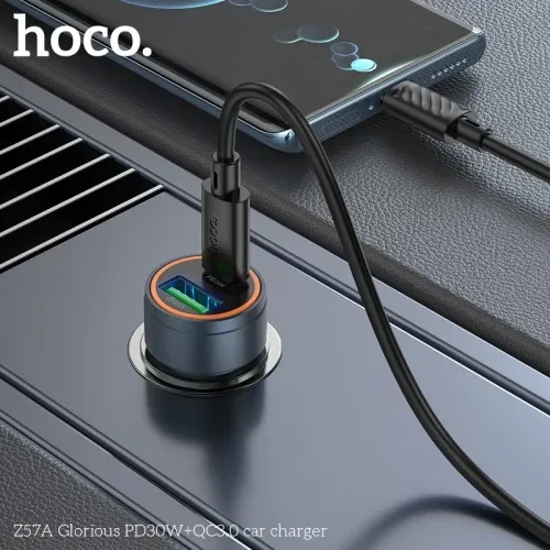 АЗП HOCO Z57A Glorious PD30W+QC3.0 car charger Metal Gray - Фото 4 АЗП HOCO Z57A Glorious PD30W+QC3.0 car charger Metal Gray - зображення 4