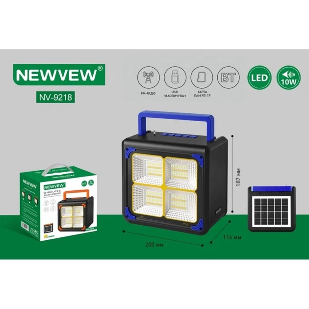 Акустична система NEWVEW NV-9218 Solar Panel/BT/USB/TF/FM Blue (NWVW-NV-9218-BL) - Фото 4 Акустична система NEWVEW NV-9218 Solar Panel/BT/USB/TF/FM Blue (NWVW-NV-9218-BL) - изображение 4