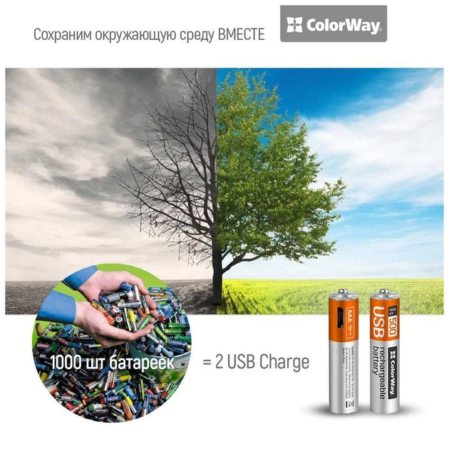 Акумулятор ColorWay AAA USB-micro 400 mAh * 2 (CW-UBAAA-01) - изображение 4