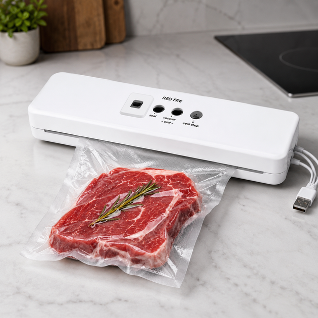 Вакуумный упаковщик RED FINI AN373 для сухих и влажных продуктов 90 Вт 60 кПа USB Белый - изображение 5