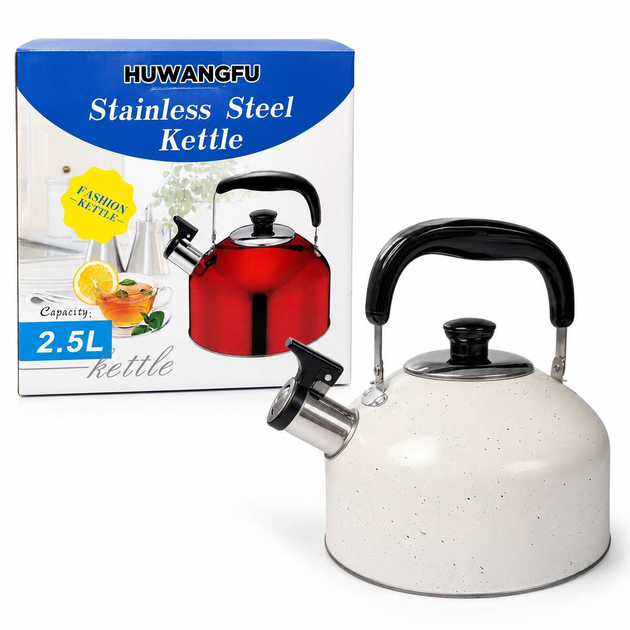 Чайник со свистком Huwangfu Stainless Steel Kettle 2.5L металлический чайник из нержавеющей стали для плиты - изображение 2
