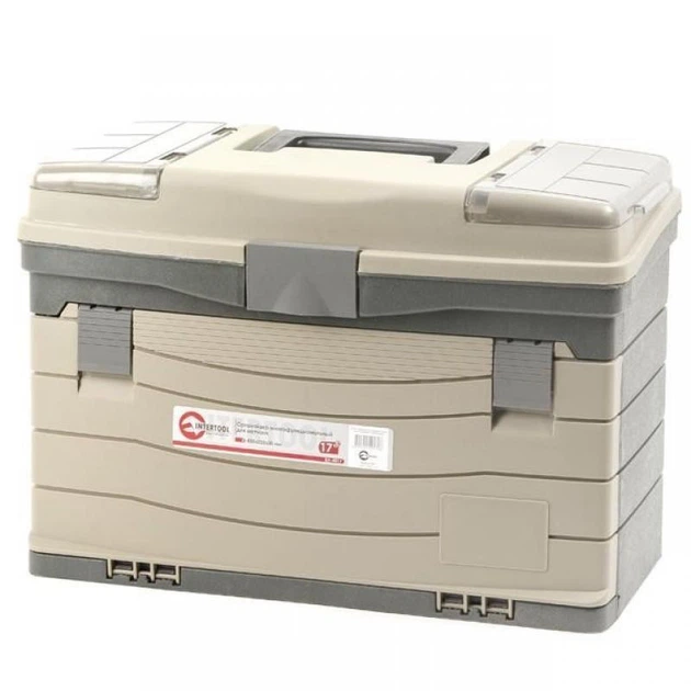 Ящик-органайзер многофункциональный для метизов 17" 435х235х300 мм INTERTOOL BX-4017 Универсальный ящик для дома и мастерской с 4 выдвижными секциями 43.5х23.5х30 см Бежевый с черным - Фото 4 Ящик-органайзер многофункциональный для метизов 17" 435х235х300 мм INTERTOOL BX-4017 Универсальный ящик для дома и мастерской с 4 выдвижными секциями 43.5х23.5х30 см Бежевый с черным - изображение 4