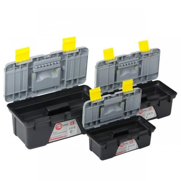 Комплект ящиков для инструментов 3 шт INTERTOOL BX-0303 (ВХ-0310 10"/ВХ-0312 12"/ВХ-0314 14") набор сундука для мастера для бит насадок и других инструментов 3 контейнера Черный с серым желтым - Фото 5 Комплект ящиков для инструментов 3 шт INTERTOOL BX-0303 (ВХ-0310 10"/ВХ-0312 12"/ВХ-0314 14") набор сундука для мастера для бит насадок и других инструментов 3 контейнера Черный с серым желтым - изображение 5