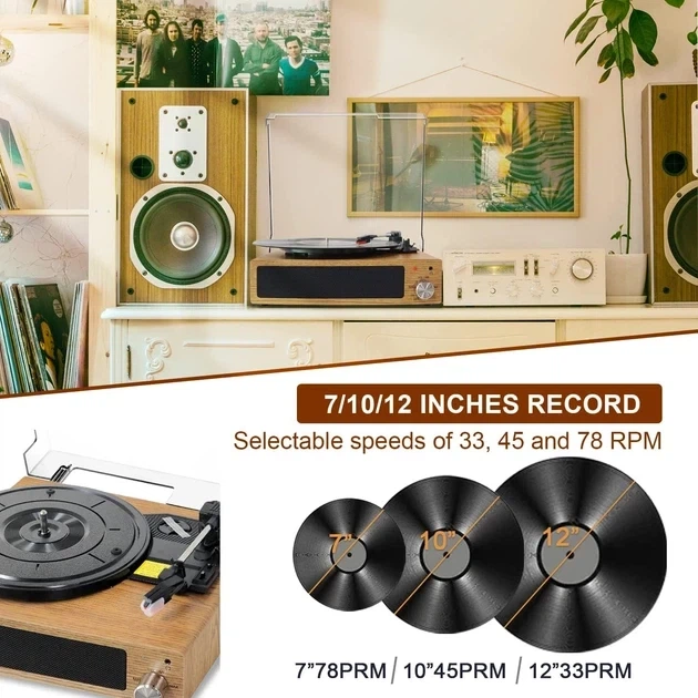 Винтажный виниловый проигрыватель пластинок с Bluetooth, в ретро-стиле Ретро-стереосистема для дома, кафе, заведение светло коричневый - Фото 5 Винтажный виниловый проигрыватель пластинок с Bluetooth, в ретро-стиле Ретро-стереосистема для дома, кафе, заведение светло коричневый - изображение 5