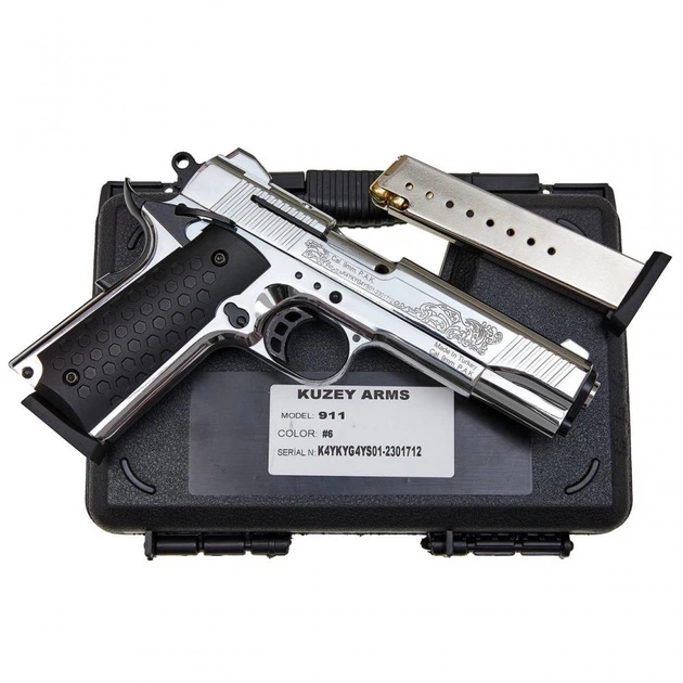 Стартовый пистолет Kuzey Arms 911#6 Matte Chrome Plating Engraved/Black Grips - изображение 7