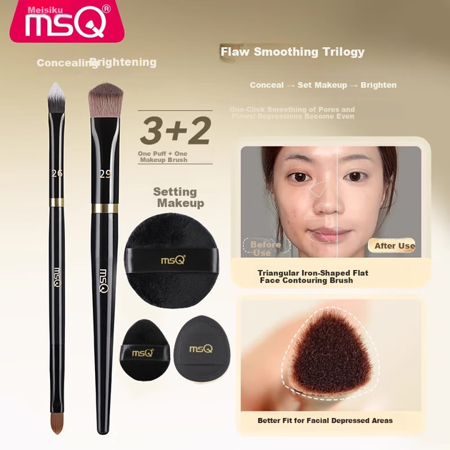 Набор MSQ Flawless Trio: 26 двусторонних кистей для консилера, 29 треугольных кистей для хайлайтера (для маскировки носогубных складок, пигментных пятен и следов от прыщей). - Фото 5 Набор MSQ Flawless Trio: 26 двусторонних кистей для консилера, 29 треугольных кистей для хайлайтера (для маскировки носогубных складок, пигментных пятен и следов от прыщей). - изображение 5