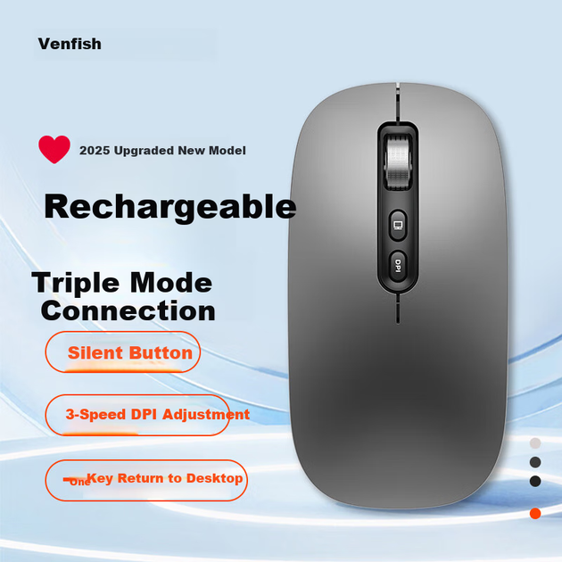 Мышь VENFISH M108S Wireless/Bluetooth Space Grey - Фото 4 Мышь VENFISH M108S Wireless/Bluetooth Space Grey - изображение 4