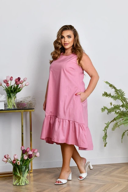 Сарафан летний женский А-силуэт с воланом по низу натуральный лён цвет пудровый размер 64-66 (арт. ss1382) - Фото 4 Сарафан летний женский А-силуэт с воланом по низу натуральный лён цвет пудровый размер 64-66 (арт. ss1382) - изображение 4