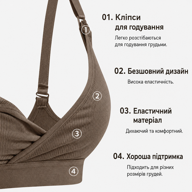 Бюстгальтер-топ безшовний для вагітних і мам, які годують, із кліпсами та знімними вкладками розмір M Mothercare 4146 шоколадний - зображення 2