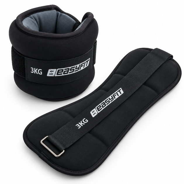 Утяжелители для ног и рук EasyFit EF-1030-BK, 2×3 кг, черные (2 шт.), стальная гранула - для фитнеса, бега и аэробики - Фото 1 Утяжелители для ног и рук EasyFit EF-1030-BK, 2×3 кг, черные (2 шт.), стальная гранула - для фитнеса, бега и аэробики - изображение 1