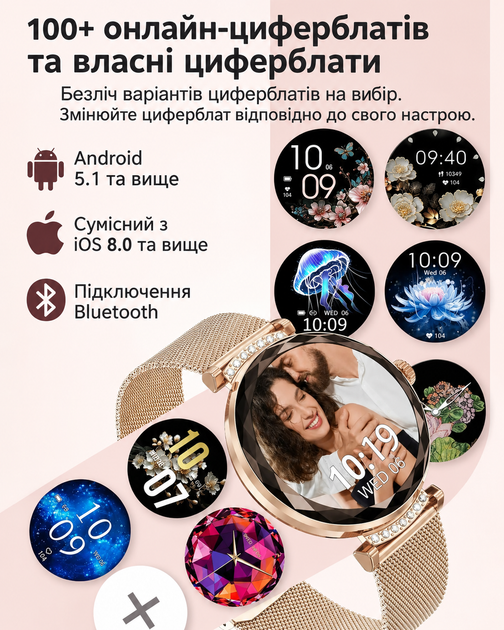 Женский Smart Watch AMOLED с роскошным дизайном, 100+ спортрежимов, мониторинг показателей здоровья, 2 ремешка - изображение 4
