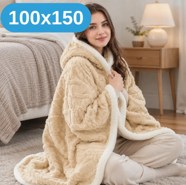 Плед-халат 100×150 см - теплая нежная накидка-плед, двухсторонняя для дома и отдыха коричневый KT9000803 - Фото 1 Плед-халат 100×150 см - теплая нежная накидка-плед, двухсторонняя для дома и отдыха коричневый KT9000803 - изображение 1