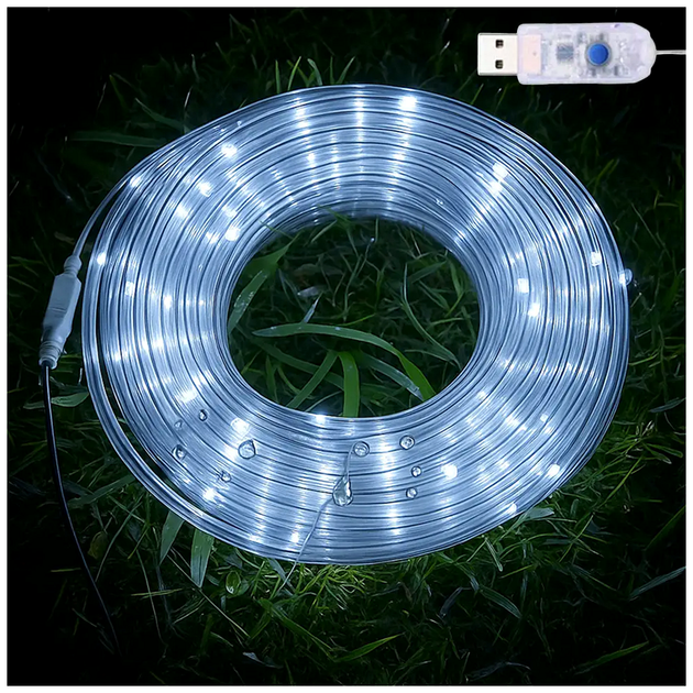Гірлянда світлодіодна 10 м 100 LED USB холодний білий силіконова трубка для декору приміщень SQ-28816 - зображення 2