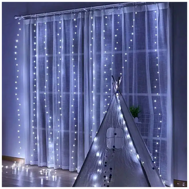 Гирлянда штора 300 LED 3x3м USB и сеть 220В 8 режимов управления пультом для интерьера Роса SQ-27363 - изображение 8