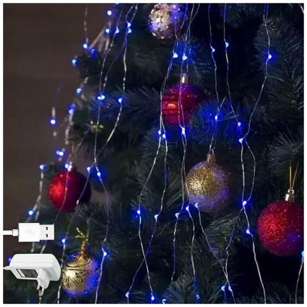 Гирлянда роса 20 нитей по 2м 400 LED 1Вт USB сеть 220В синий IP44 для елки SQ-26839 - изображение 2