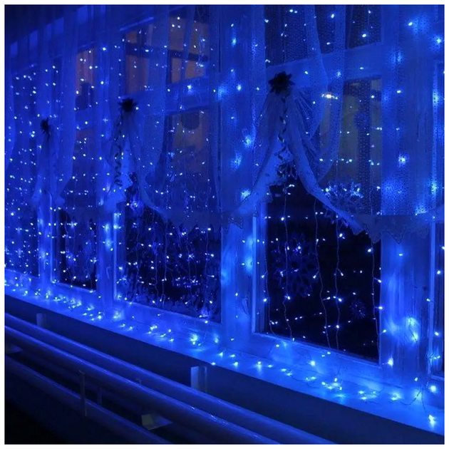 Гирлянда штора светодиодная 3x2м 320LED 8 режимов синий прозрачный шнур для декора помещения SQ-27313 - Фото 9 Гирлянда штора светодиодная 3x2м 320LED 8 режимов синий прозрачный шнур для декора помещения SQ-27313 - изображение 9