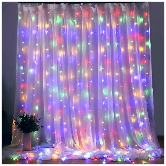 Гирлянда штора светодиодная 6x1,5м 400LED черный шнур 8 режимов для праздничного оформления интерьера SQ-27315 - изображение 5
