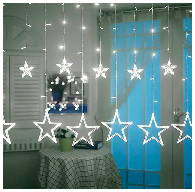 LED гирлянда штора 12 фигурок 3x1м 220В 8 режимов белая для декора интерьера SQ-27416 - изображение 3