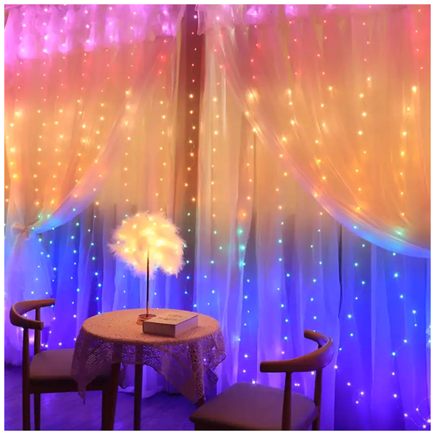 Умная гирлянда штора 300 LED 3x3м RGB USB 5В 1Вт IP44 для интерьера и улицы модель Роса SQ-26692 - изображение 4