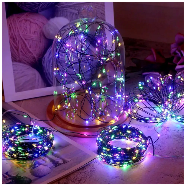 Гирлянда нить 20 м 200 LED USB зеленый провод мультиколор с пультом дистанционного управления для декора SQ-28811 - изображение 10